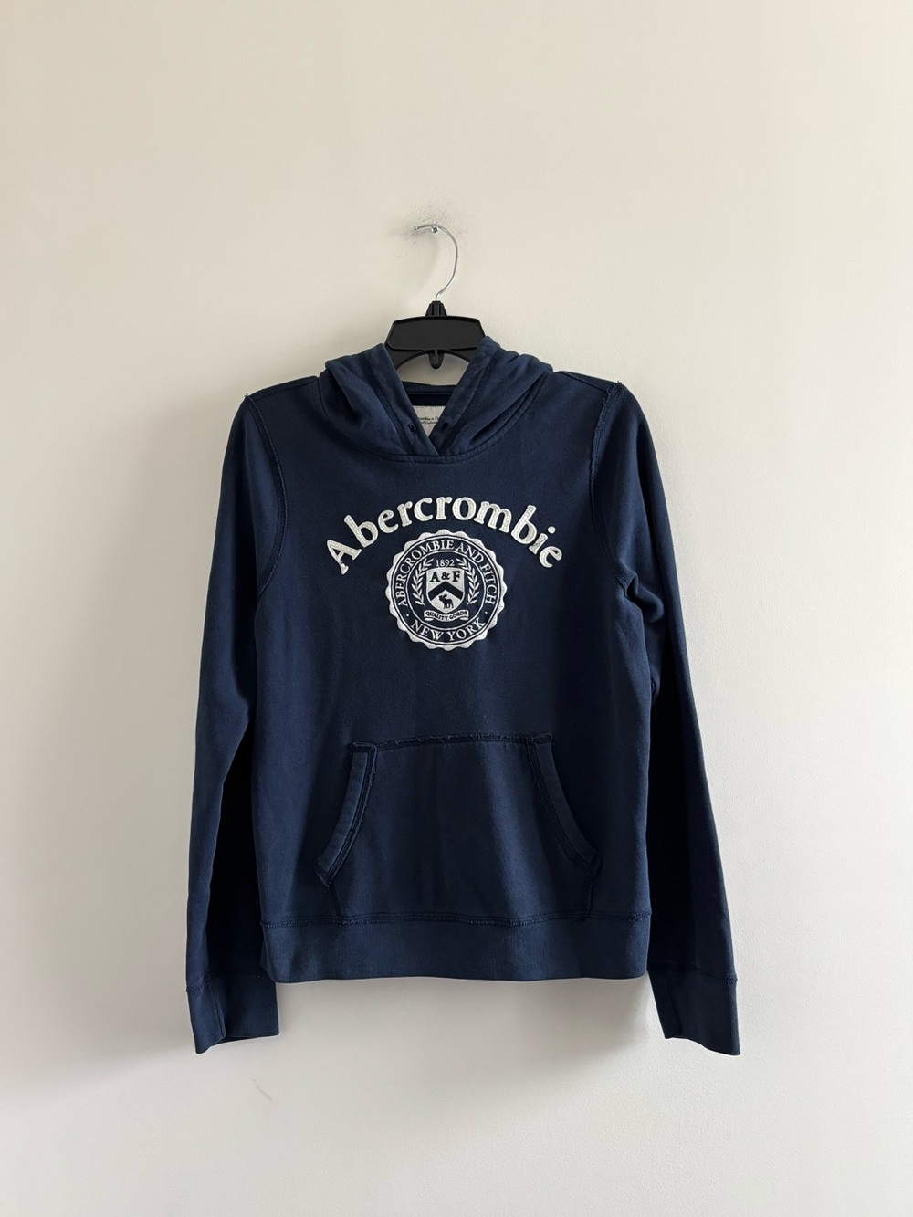 Abercrombie & Fitch Hoodie Navy Blue Logo Spellout Fleece Womens M Preppy Y2K